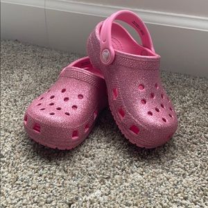 Pink glitter crocs